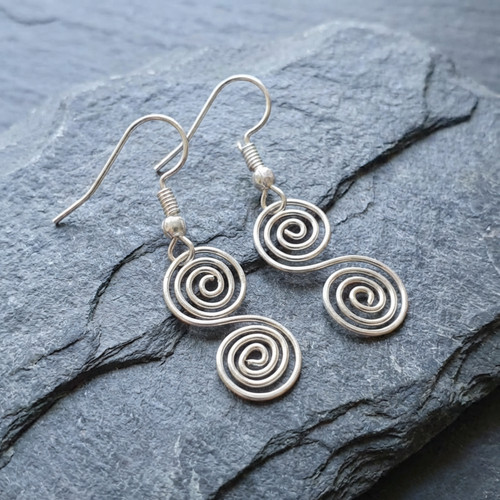 Silver spiral celtic earrings - spiral,