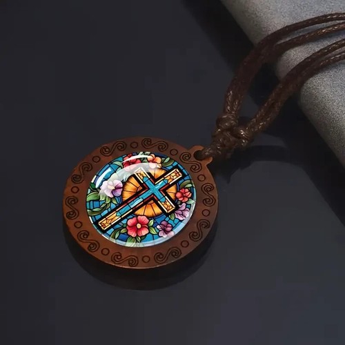 Wooden cross necklace boho - wooden,