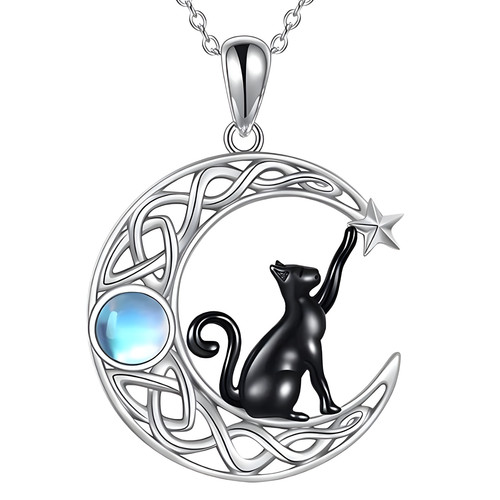 Crescent moon cat necklace - moon,