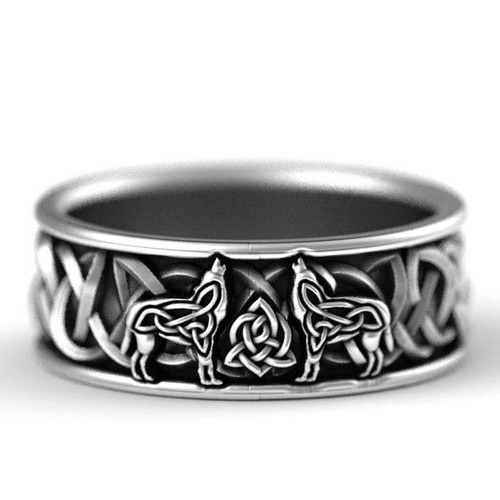 Celtic knot wolves ring - celtic,